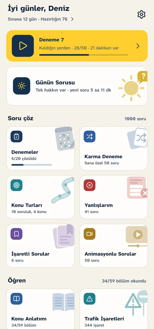 Ehliyet Sınav Soruları uygulamasının ana sayfası