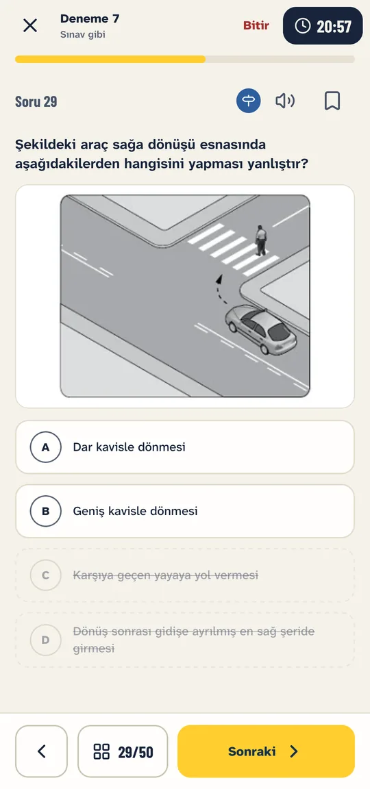 Denemede 50:50: iki yanlış şık silinmiş